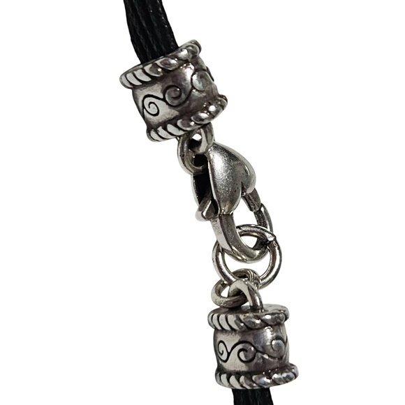 Heart-Shaped Silver Tone Pendant Necklace Black Multi Strand Cord Jewelry Women - Picture 3 of 7